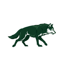 Fototapeta premium Majestic green wolf prowling, embodying strength and wilderness, perfect for logos, branding, and impactful visual projects
