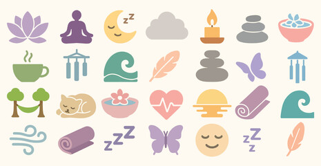 Wellness Icons Set Meditation Relaxation Yoga Zen Symbols