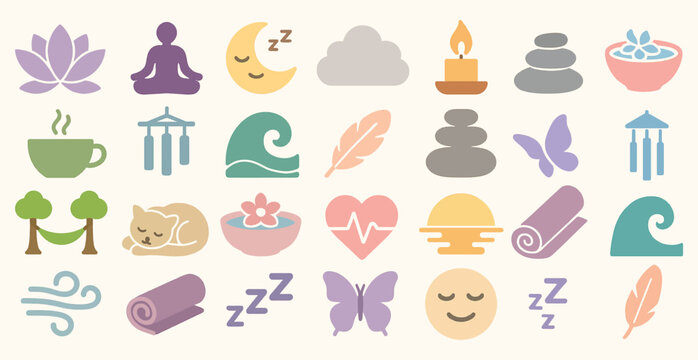 Wellness Icons Set Meditation Relaxation Yoga Zen Symbols