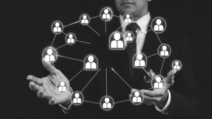 Entrepreneurs present team networking with holographic interfaces, innovative technology. 4k video - Powered by Adobe