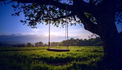 木の枝からぶら下がるブランコ