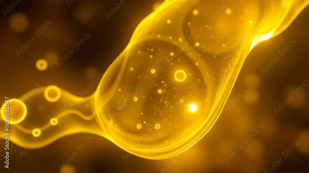 Poster golden abstract animation with cells and particles for scientific visualization