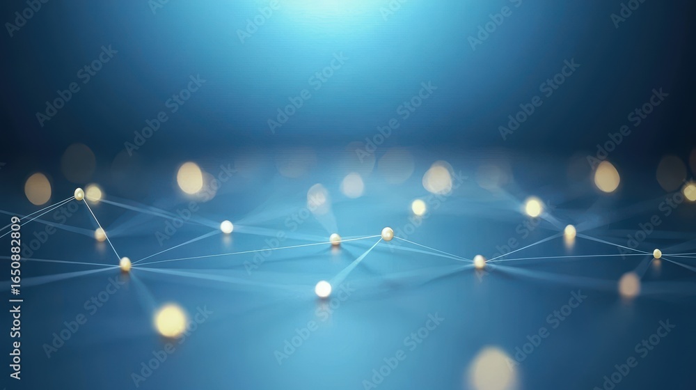 Poster global network connections world map with interconnected dots and data streams, blue background, vis