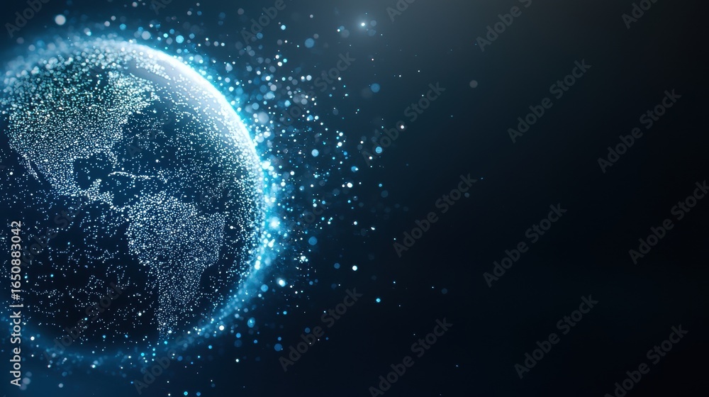 Poster artificial intelligence and machine learning rotating globe with data overlays showing ai capabiliti