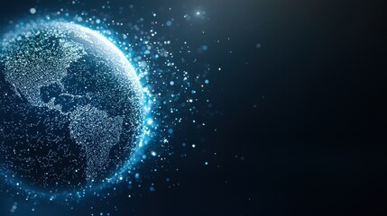 Artificial Intelligence and Machine Learning Rotating globe with data overlays showing AI capabilities and applications, space background, visualizing the global impact of AI