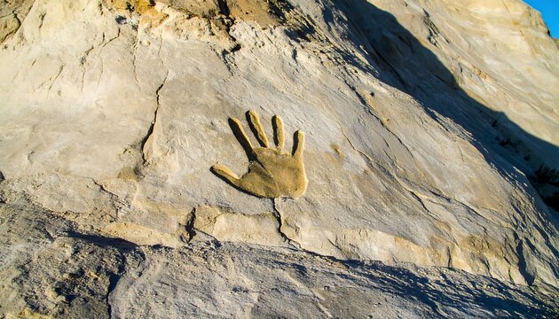 Handprint on rock face
