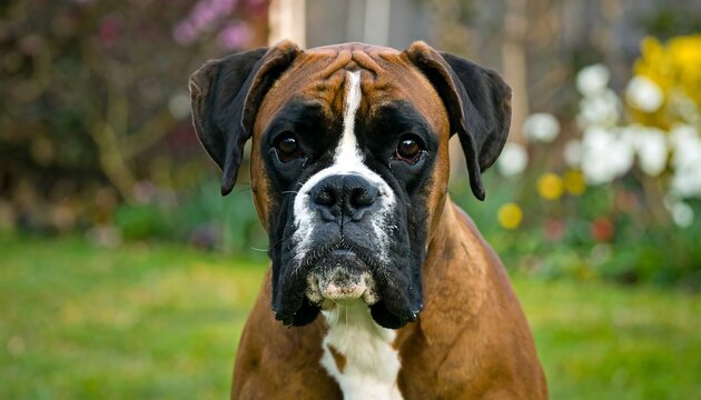 Boxer dog portrait in garden (2)