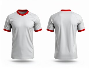 White T-shirt with Red Collar and Sleeves, Front and Back View
