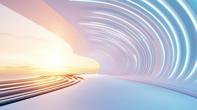 Train Technology and Innovation Futuristic hyperloop station with holographic displays and advanced technology, showcasing transportation innovation
