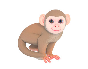 Fototapeta premium Cute cartoon monkey with soft brown fur big eyes and a friendly smile sitting down.
