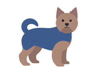 Obraz premium Cute cartoon Yorkshire Terrier dog illustration with brown fur and a blue saddle coat standing in profile.