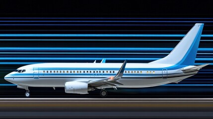 High-Speed Aircraft: A Streamlined Plane Poised for Flight with Abstract Motion Blur