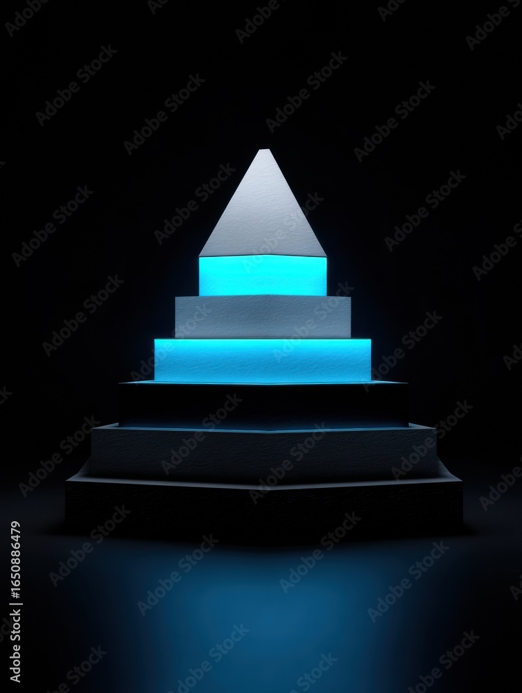 Aufkleber geometric pyramid structure illuminated by blue light in a dark environment creating a modern artist