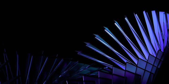 Abstract dark background, futuristic glass structure, 3d render