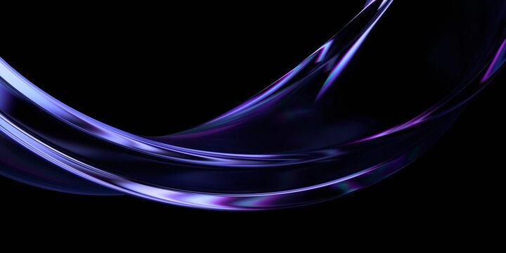 Abstract glass shape with neon reflections, 3d render