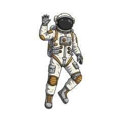 Astronaut waving in space illustration