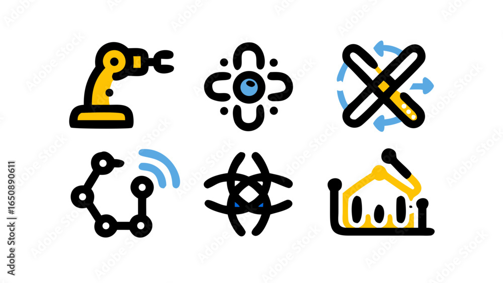 Aufkleber a collection of creative and innovative icons, illustrating robotics, technology, and data concepts 