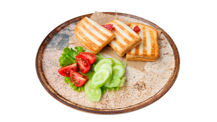 cheese toast menu on an isolated plate