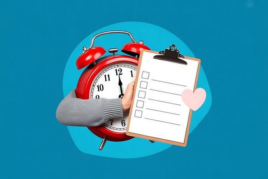 Prioritize your tasks with this vibrant alarm clock and checklist, a perfect symbol for productivity and efficient time management
