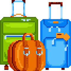 suitcase pixel art style illustration