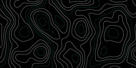 A dark, abstract topographic map or contour line pattern, with thin, contrasting white and green lines forming a complex, undulating design against a solid black background.