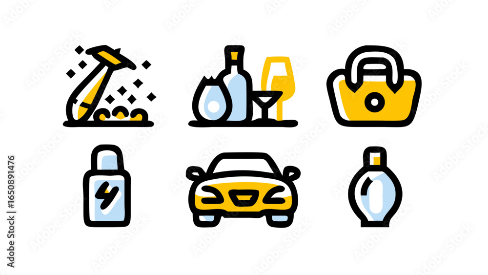 Aufkleber a versatile collection of outline color vector icons illustrating a wide range of everyday life obje