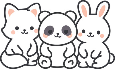Panda, rabbit vector line illustration 