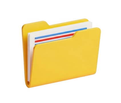 Yellow file folder with documents isolated on transparent background