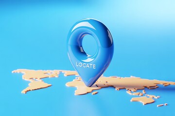 Stunning blue location pin marking a spot on a vibrant world map, symbolizing global connection and navigation.