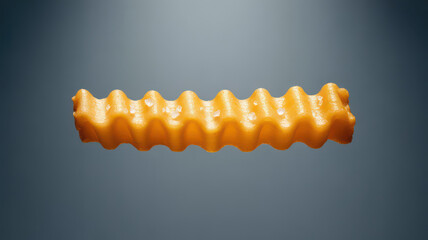 Single Crinkle-Cut French Fry with Coarse Salt on Dark Background Highlighting Texture and Detail