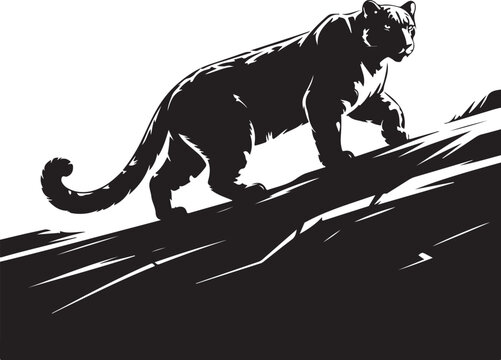 Powerful black panther stalks on rocky terrain, sleek and stealthy