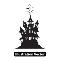Spooky Halloween Silhouette Haunted House Illustration with Bats - Vector Graphic Design