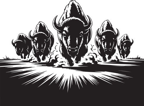 Powerful bison herd charges forward with dynamic energy