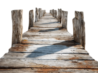 Old Wooden Bridge Isolated on White Background