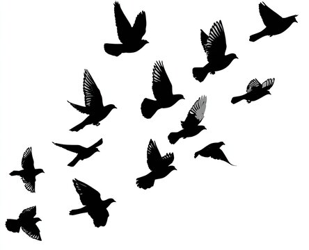 Silhouettes of birds in flight