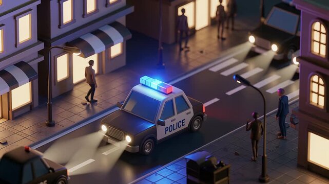 3D Animated Police Car in the City