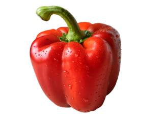 Red Bell Pepper Glistening with Water Droplets for Culinary and Healthy Eating Concepts, PNG, isolated on transparent background.