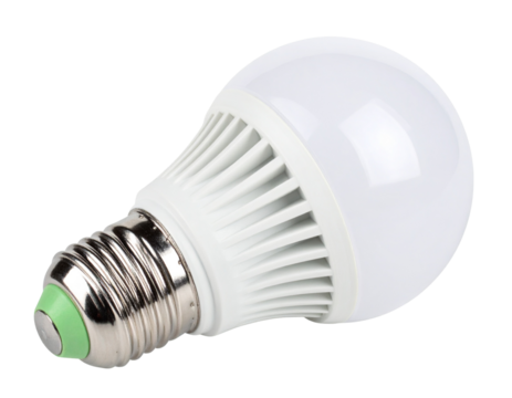 Glowing LED light bulb isolated on transparent background