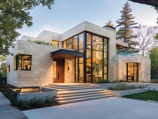 Contemporary Residential Architecture with Clean Lines and Neutral Tones in Daylight