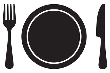 Knife fork and plate silhouette vector icon illustration isolated on white background
