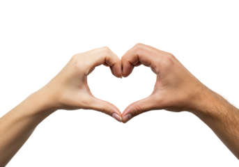 Two hands forming a heart shape closeup studio shot on transparent background