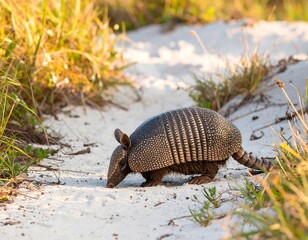 Obraz premium Armadillo on sandy path (1)