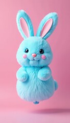 Obraz premium A fluffy blue bunny balloon floats against a pastel pink backdrop , clipart, happy