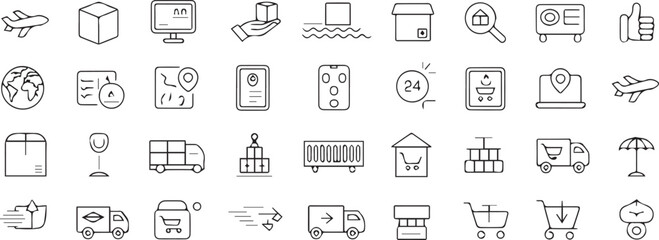 Logistics and Delivery Line Icons Set, Shipping Symbols, Cargo and Freight Vector, Warehouse and Supply Chain Design, E-commerce Graphics