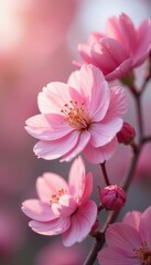 Obraz premium Delicate blush pink blossoms, soft petals, gentle light , macro, botany