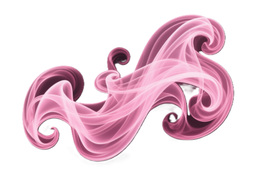 Elegant intricate pink smoke swirl shape effect transparent PNG cutout, isolated background. Silky dynamic flow presentation element