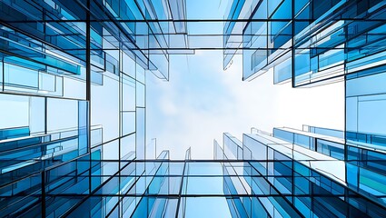 Modern Architecture Reflecting the Sky in a Blue Glass Building