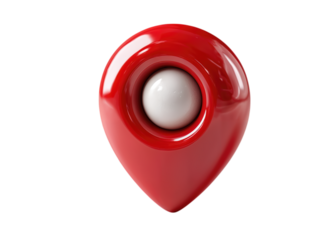 Red Location Pin with White Center Sphere Isolated on White Background 3D Illustration for Navigation Mapping and GPS Services