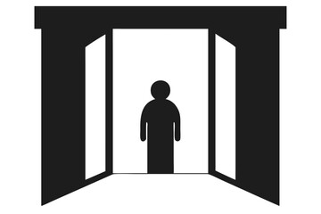 Silhouette of a person standing in an open doorway or entrance vector illustration