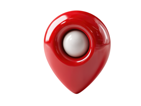 Red Location Pin with White Center Sphere Isolated on White Background 3D Illustration for Navigation Mapping and GPS Services